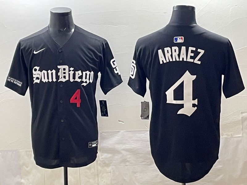 Men 2025 San Diego Padres #4 Arraez Black Five generations Joint Name Nike MLB Jersey style 10->san diego padres->MLB Jersey